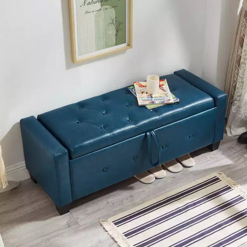 Banc de rangement moderne en cuir PU avec couvercle à charnière de 48 po, banc d'entrée avec rangement pour salon, chambre ou entrée - Panipeachy
