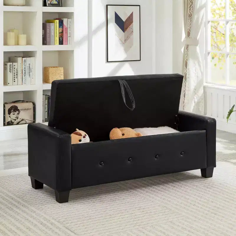 Banc de rangement moderne en cuir PU avec couvercle à charnière de 48 po, banc d'entrée avec rangement pour salon, chambre ou entrée - Panipeachy