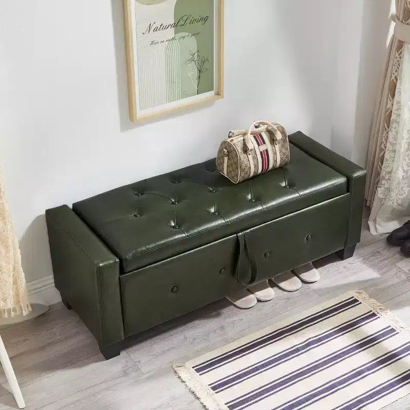 Banc de rangement moderne en cuir PU avec couvercle à charnière de 48 po, banc d'entrée avec rangement pour salon, chambre ou entrée - Panipeachy