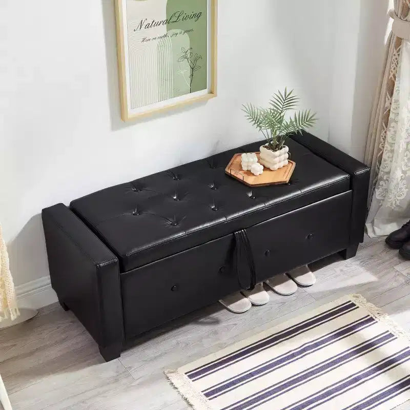 Banc de rangement moderne en cuir PU avec couvercle à charnière de 48 po, banc d'entrée avec rangement pour salon, chambre ou entrée - Panipeachy