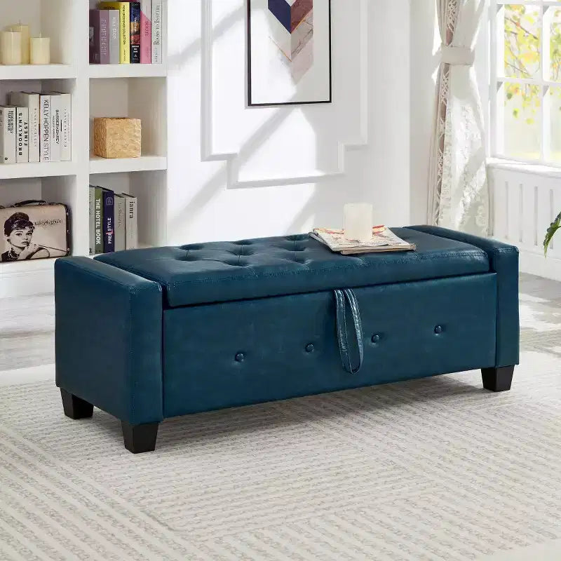 Banc de rangement moderne en cuir PU avec couvercle à charnière de 48 po, banc d'entrée avec rangement pour salon, chambre ou entrée - Panipeachy