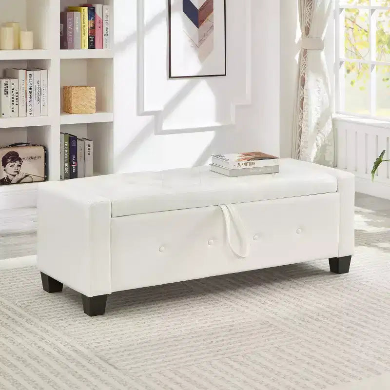 Banc de rangement moderne en cuir PU avec couvercle à charnière de 48 po, banc d'entrée avec rangement pour salon, chambre ou entrée - Panipeachy