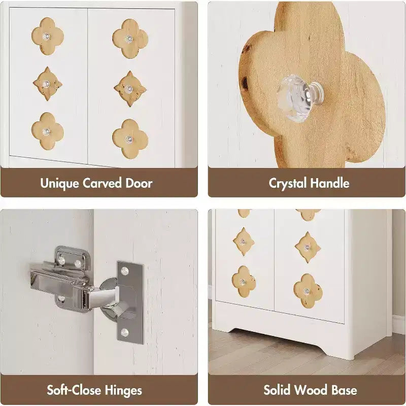 Garde-manger haut de cuisine de 72 po – Armoire vaisselier autoportante en bois avec porte sculptée et poignée en cristal pour salle à manger/salon