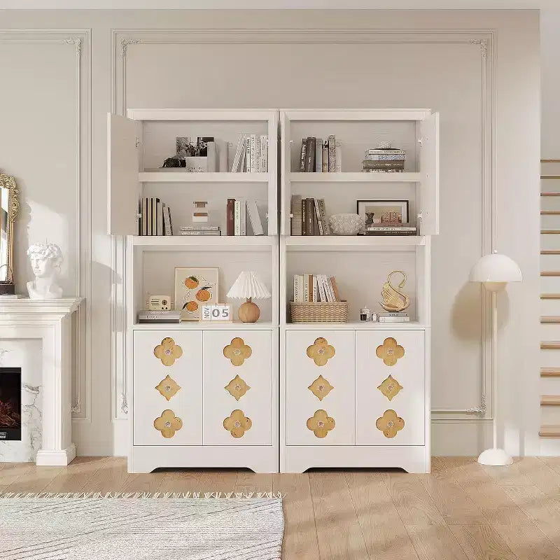 Garde-manger haut de cuisine de 72 po – Armoire vaisselier autoportante en bois avec porte sculptée et poignée en cristal pour salle à manger/salon