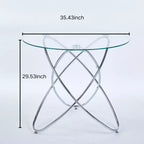 Table à manger avec pied en métal chromé et plateau en verre trempé, design moderne et compact pour la cuisine ou le salon