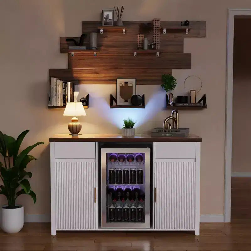 GDLF Meuble de Bar à Café avec Espace Réfrigérateur, Buffet Vaisselier Armoire de Réfrigérateur 53,2L Blanc