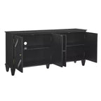 HomeRoots 66 Armoire d'appoint géométrique en bois sculpté noir avec quatre portes