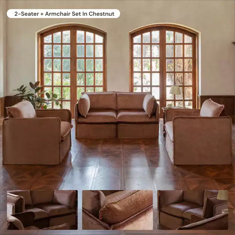 Canapé d'angle modulable et lavable 5 places Anabei + Ottomane | Assise Memorix+ & Oreiller Contour