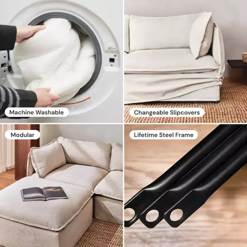 Canapé d'angle modulable et lavable 5 places Anabei + Ottomane | Assise Memorix+ & Oreiller Contour