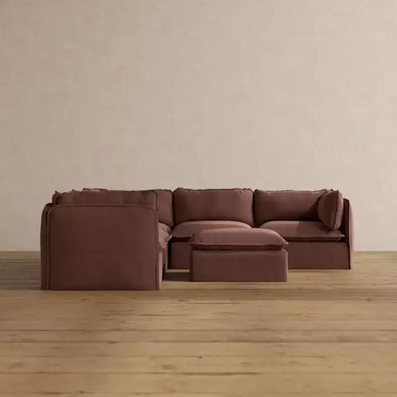 Canapé d'angle modulable et lavable 5 places Anabei + Ottomane | Assise Memorix+ & Oreiller Contour