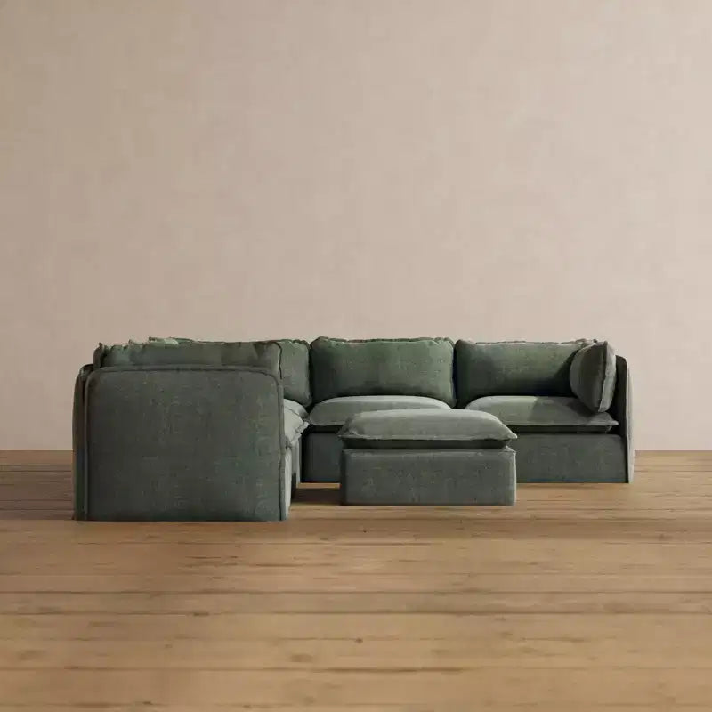 Canapé d'angle modulable et lavable 5 places Anabei + Ottomane | Assise Memorix+ & Oreiller Contour