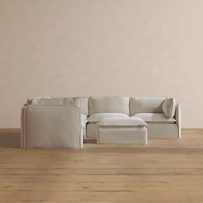 Canapé d'angle modulable et lavable 5 places Anabei + Ottomane | Assise Memorix+ & Oreiller Contour