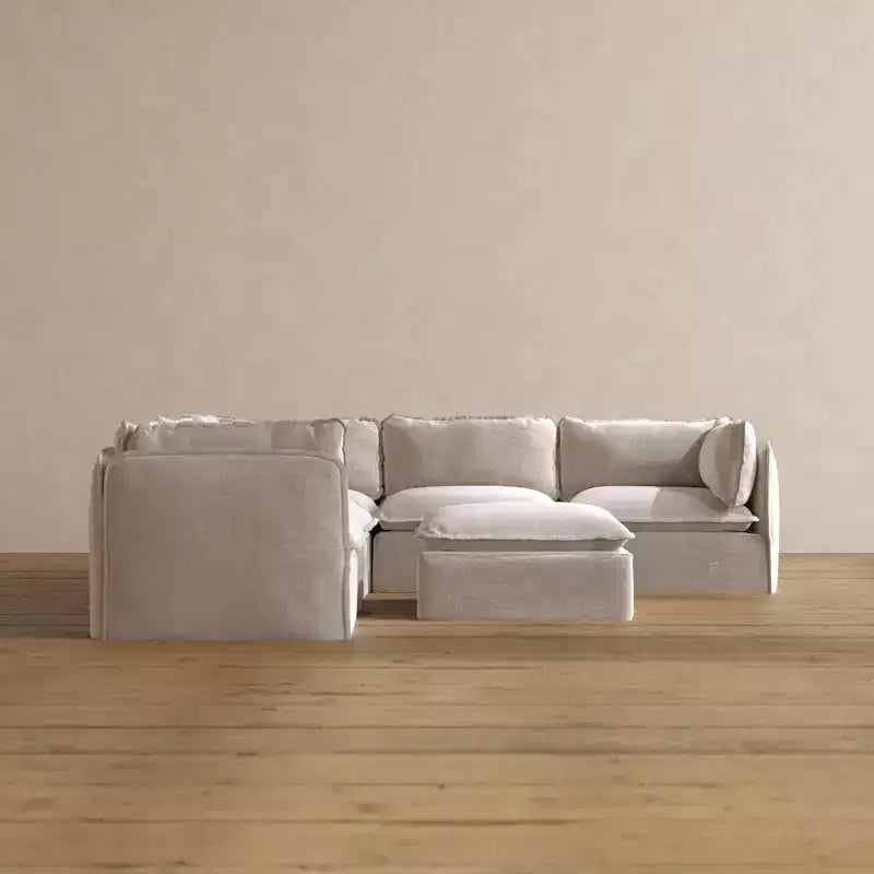 Canapé d'angle modulable et lavable 5 places Anabei + Ottomane | Assise Memorix+ & Oreiller Contour