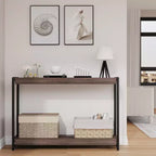 Console de ferme 40 po avec 2 tablettes, table de canapé et d'entrée à lattes grises