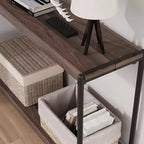 Console de ferme 40 po avec 2 tablettes, table de canapé et d'entrée à lattes grises