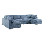 Whisen Canapé modulable 129 places en forme de U, en chenille, avec ottoman, canapé-lit convertible, mousse haute densité