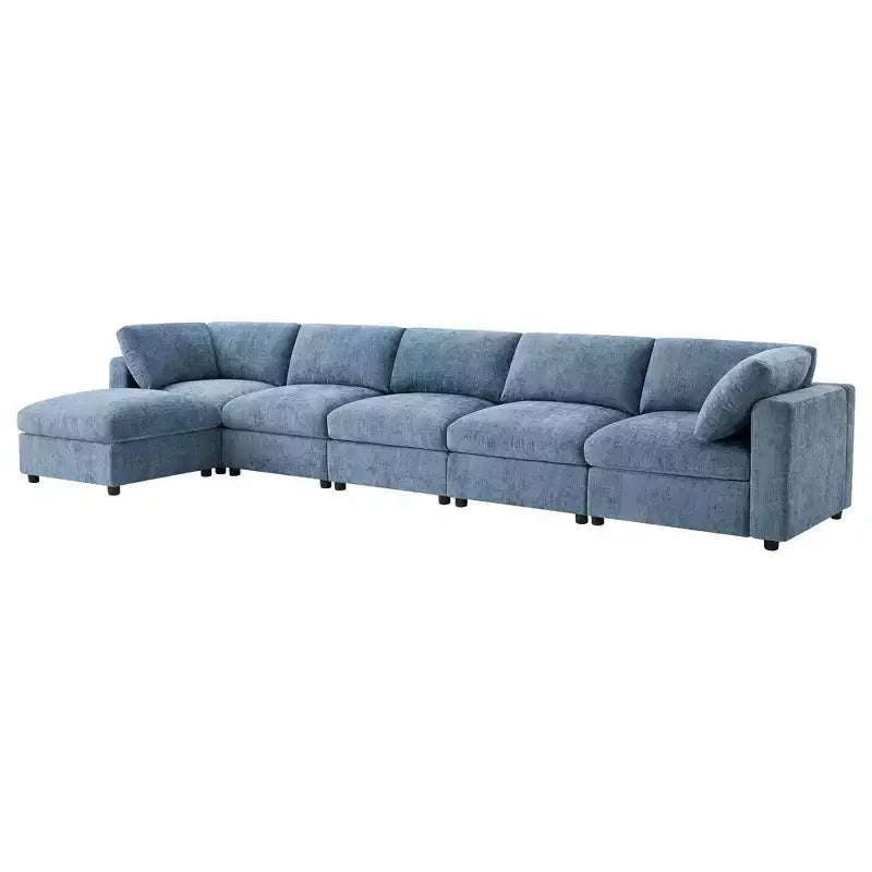 Whisen Canapé modulable 129 places en forme de U, en chenille, avec ottoman, canapé-lit convertible, mousse haute densité