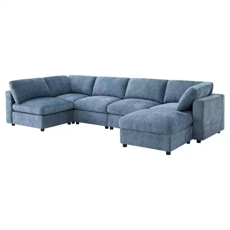 Whisen Canapé modulable 129 places en forme de U, en chenille, avec ottoman, canapé-lit convertible, mousse haute densité