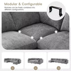 Whisen Canapé modulable 129 places en forme de U, en chenille, avec ottoman, canapé-lit convertible, mousse haute densité
