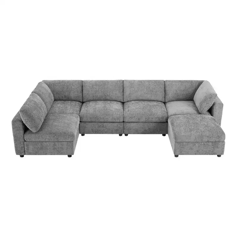 Whisen Canapé modulable 129 places en forme de U, en chenille, avec ottoman, canapé-lit convertible, mousse haute densité