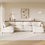 Whisen Canapé modulable 129 places en forme de U, en chenille, avec ottoman, canapé-lit convertible, mousse haute densité