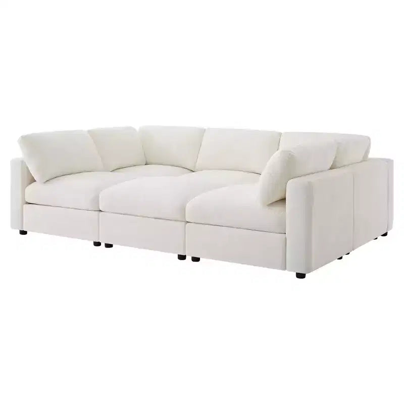 Whisen Canapé modulable 129 places en forme de U, en chenille, avec ottoman, canapé-lit convertible, mousse haute densité