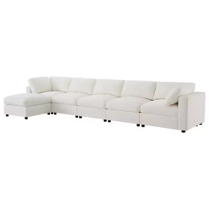 Whisen Canapé modulable 129 places en forme de U, en chenille, avec ottoman, canapé-lit convertible, mousse haute densité