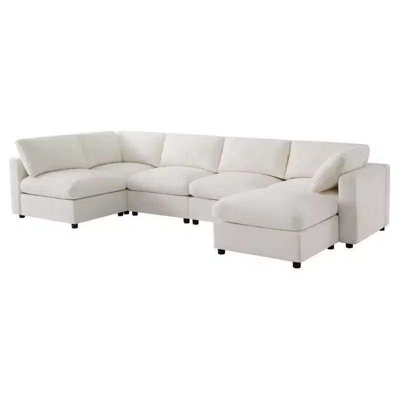 Whisen Canapé modulable 129 places en forme de U, en chenille, avec ottoman, canapé-lit convertible, mousse haute densité