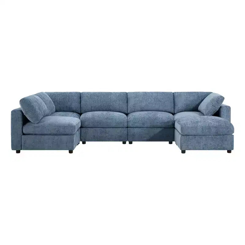 Whisen Canapé modulable 129 places en forme de U, en chenille, avec ottoman, canapé-lit convertible, mousse haute densité