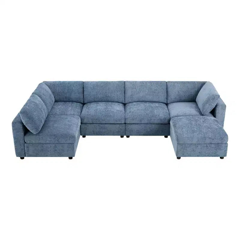 Whisen Canapé modulable 129 places en forme de U, en chenille, avec ottoman, canapé-lit convertible, mousse haute densité