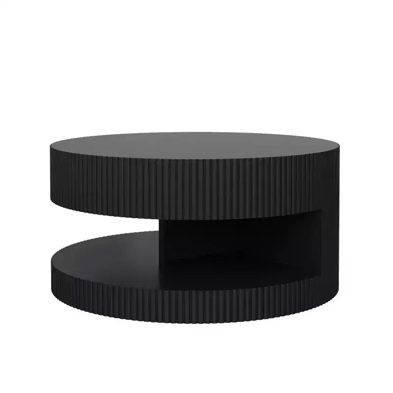 JVNOXK Table basse ronde moderne de 80 cm, table d'appoint à rayures verticales avec étagère ouverte, convient pour la chambre ou le salon, noire