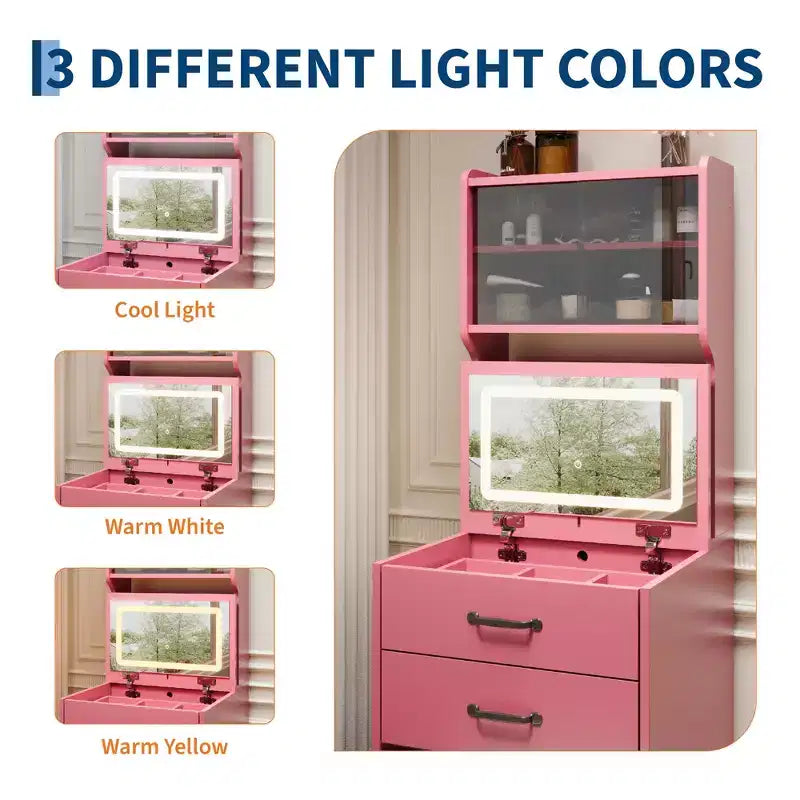 Coiffeuse compacte, Coiffeuse de maquillage avec miroir, Ensemble de coiffeuse, Petite coiffeuse et chaise de rangement pour filles