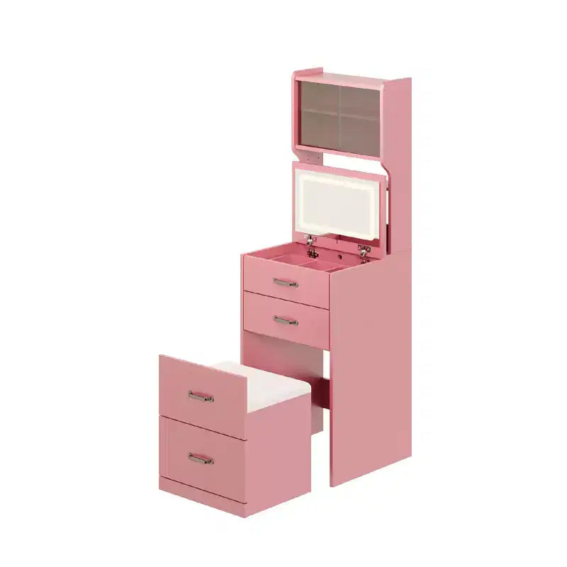 Coiffeuse compacte, Coiffeuse de maquillage avec miroir, Ensemble de coiffeuse, Petite coiffeuse et chaise de rangement pour filles