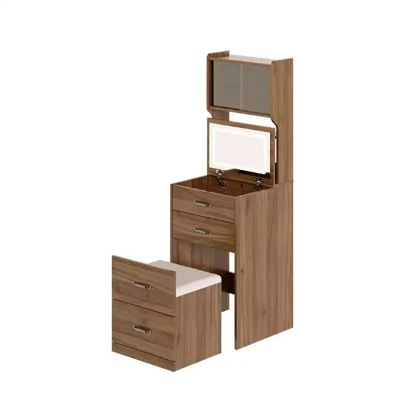 Coiffeuse compacte, Coiffeuse de maquillage avec miroir, Ensemble de coiffeuse, Petite coiffeuse et chaise de rangement pour filles