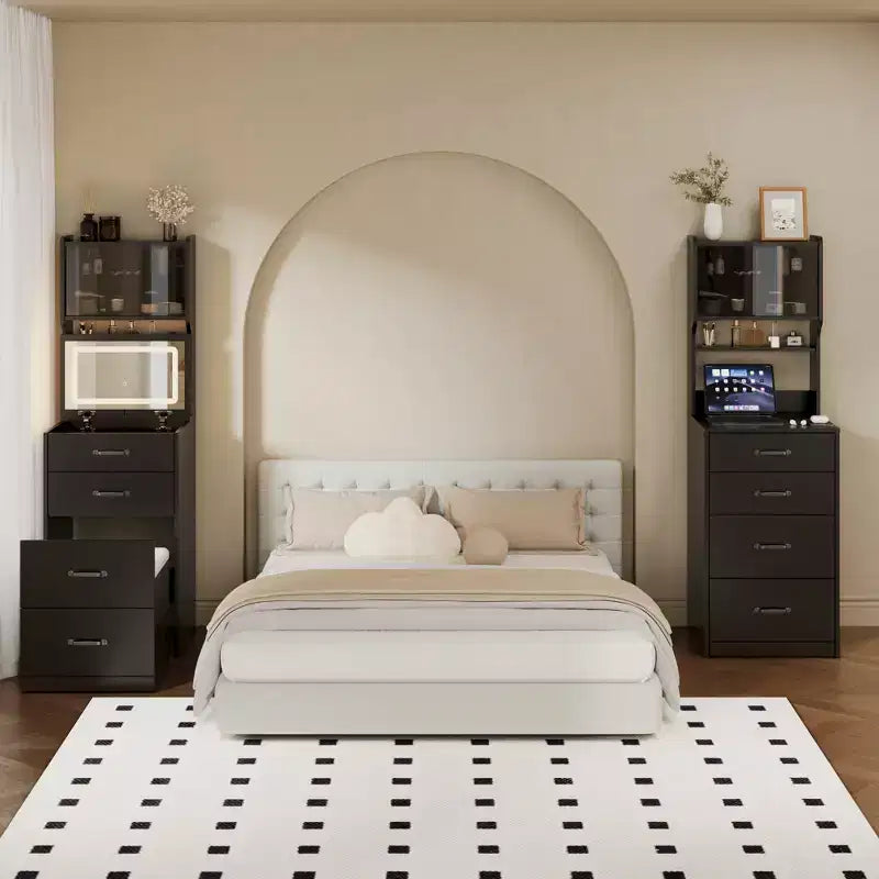 Coiffeuse compacte, Coiffeuse de maquillage avec miroir, Ensemble de coiffeuse, Petite coiffeuse et chaise de rangement pour filles