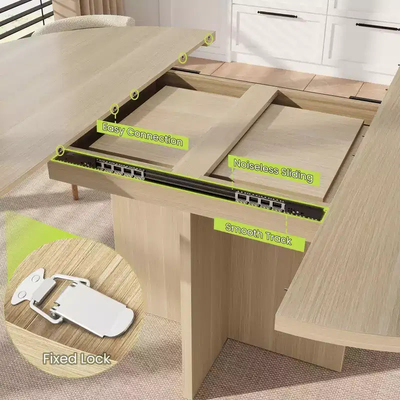 Table à manger extensible élégante, se transforme de ronde à ovale (43,3-59), peut accueillir confortablement 4 à 8 personnes