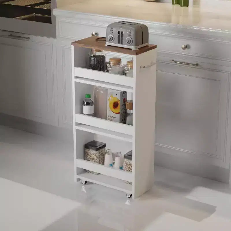 Chariot de Rangement Roulant FurnitureR, Chariots de Service sur Roues, Chariot de Cuisine à 4 Niveaux avec Poignée, Chariot de Rangement Étroit de 20 cm de Large pour Salle de Bain et Buanderie