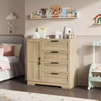 Armoire-penderie, 110 cm de hauteur, en bois, avec 4 tiroirs et une tringle de suspension, chêne gris naturel