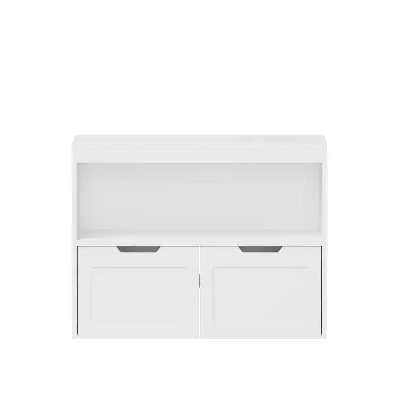 Meuble de rangement multifonctionnel JVNOXK avec 2 tiroirs et étagères ouvertes, offrant un grand espace de rangement, le choix parfait pour votre salon, Blanc