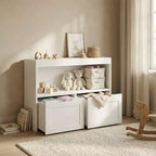 Meuble de rangement multifonctionnel JVNOXK avec 2 tiroirs et étagères ouvertes, offrant un grand espace de rangement, le choix parfait pour votre salon, Blanc