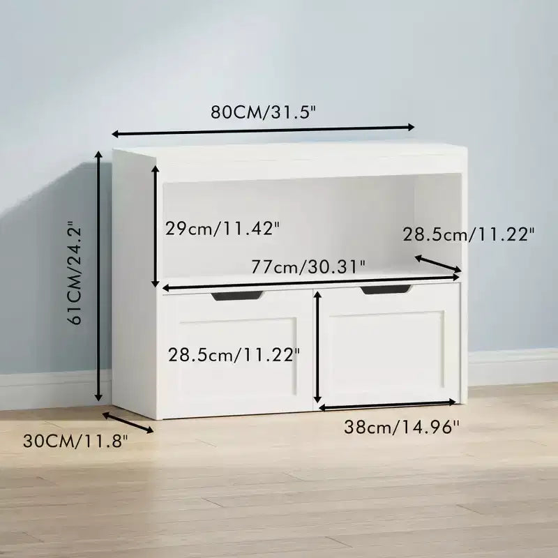 Meuble de rangement multifonctionnel JVNOXK avec 2 tiroirs et étagères ouvertes, offrant un grand espace de rangement, le choix parfait pour votre salon, Blanc