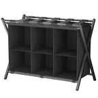 Porte-bagages Narwey pour chambre d'amis, support de valise pliable avec étagère de rangement en tissu à 6 cubes, porte-bagages, support de bagages pliable en acier