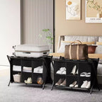 Porte-bagages Narwey pour chambre d'amis, support de valise pliable avec étagère de rangement en tissu à 6 cubes, porte-bagages, support de bagages pliable en acier
