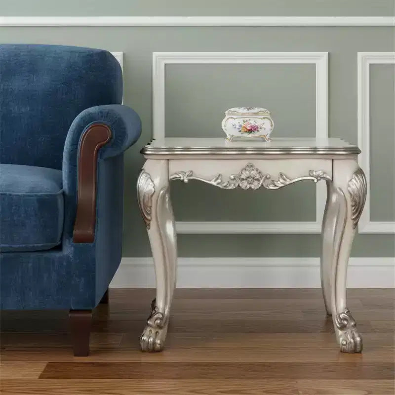 Table d'appoint carrée HomeRoots 24 Vintage Bone White en bois massif et polyrésine