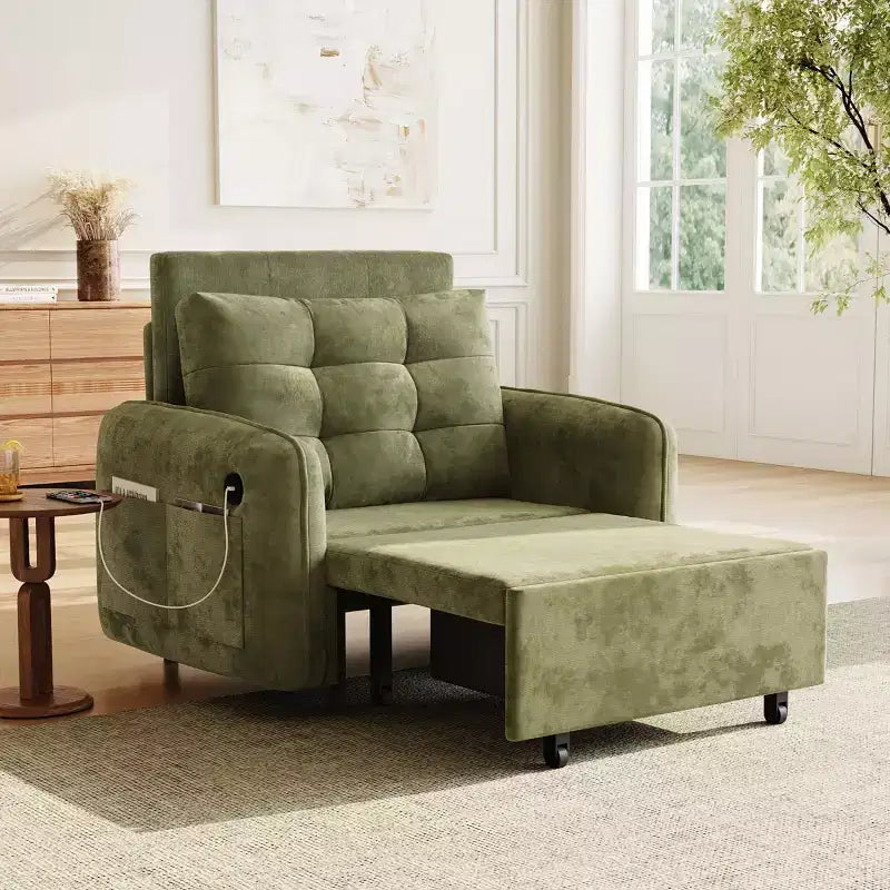 Fauteuil d'appoint moderne avec chaise longue gigogne, fauteuil-lit 3-en-1, lit de canapé simple pour salon, appartement ou bureau-Panipeachy