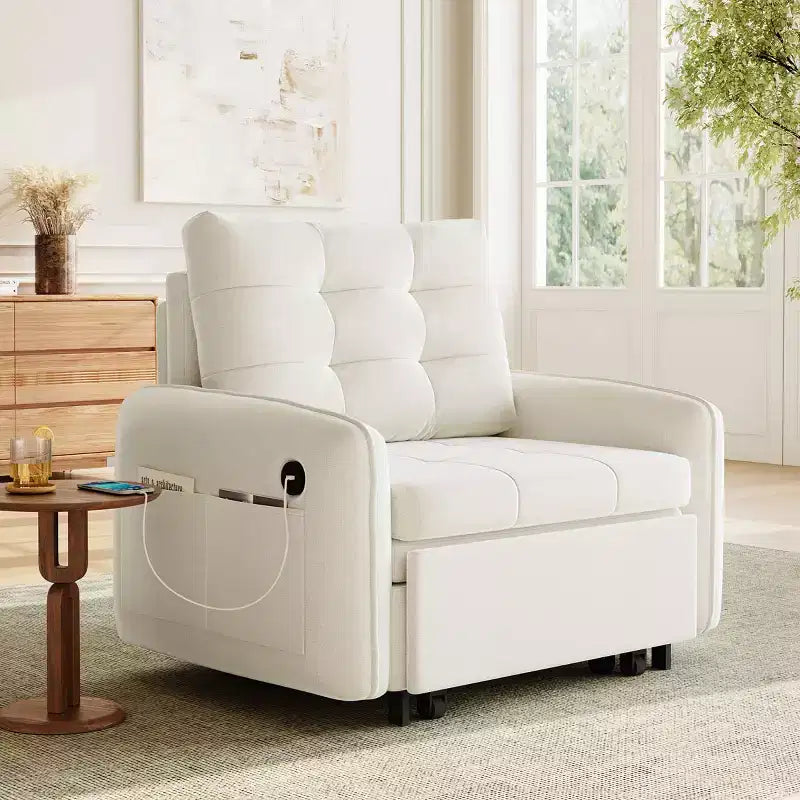 Fauteuil d'appoint moderne avec chaise longue gigogne, fauteuil-lit 3-en-1, lit de canapé simple pour salon, appartement ou bureau-Panipeachy