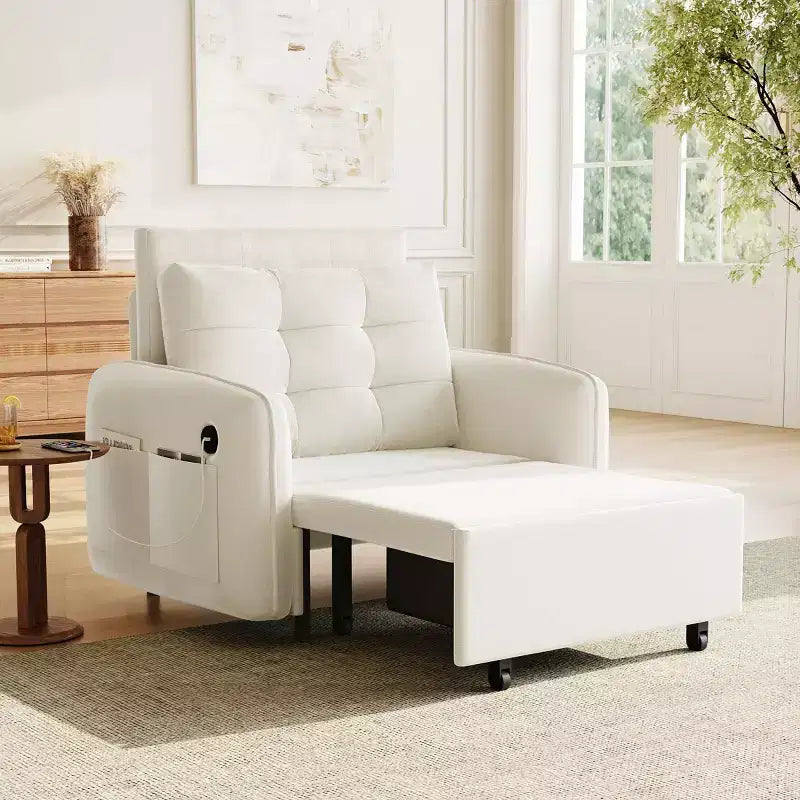 Fauteuil d'appoint moderne avec chaise longue gigogne, fauteuil-lit 3-en-1, lit de canapé simple pour salon, appartement ou bureau-Panipeachy