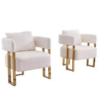 Lot de 2 fauteuils d'appoint modernes Zeus et Ruta avec revêtement en molleton doux et pieds en métal doré