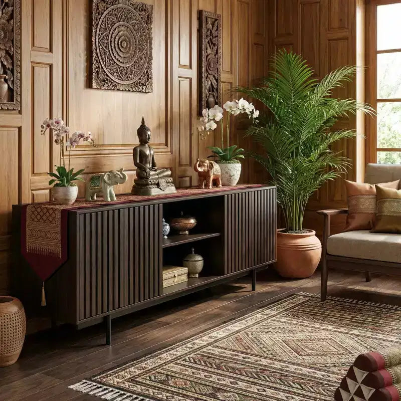 Meuble TV de ferme JVNOXK de 160 cm, convient aux téléviseurs jusqu'à 75 pouces, construction en bois avec espace de rangement, étagères ouvertes et portes relevables, Noyer