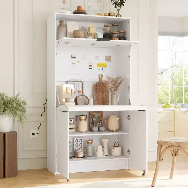 GDFStudio Miguel Garde-manger de cuisine polyvalent avec huche, poste de travail pliable et prise de courant